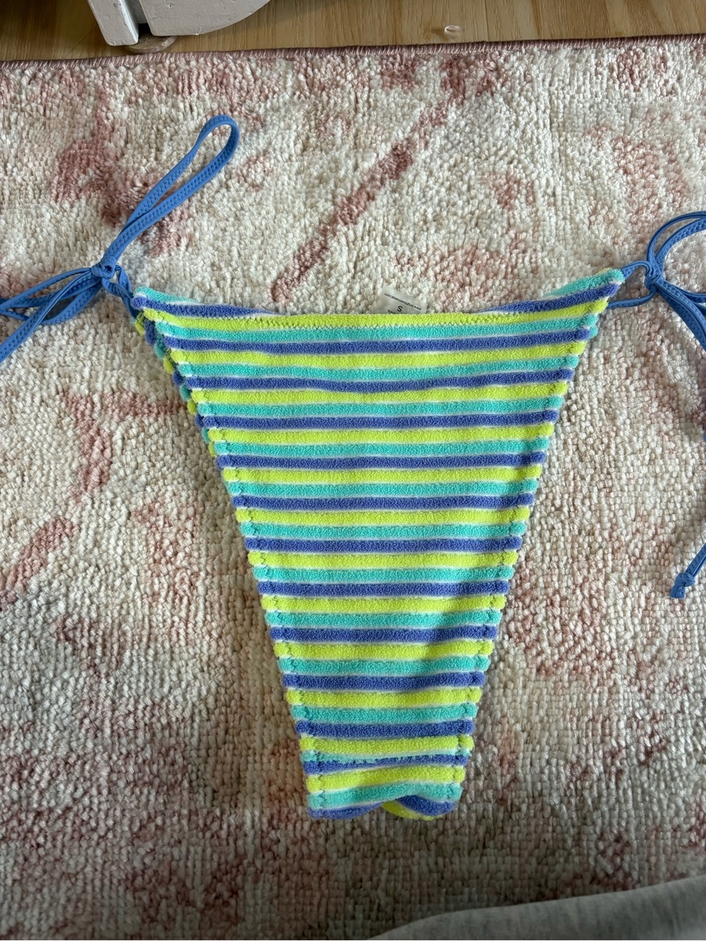 Tie-Side Bikini Bottom in Lime & Blue Stripe